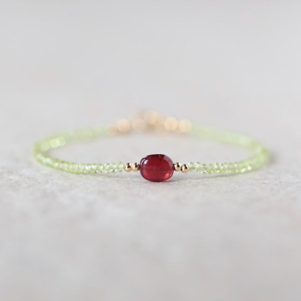 Tiny Peridot Bracelet with Ruby