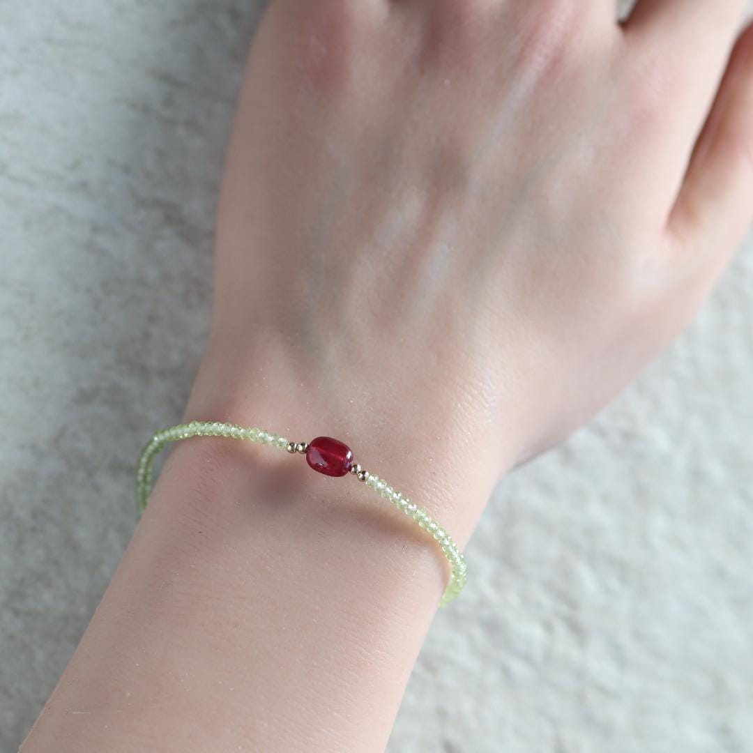Tiny Peridot Bracelet with Ruby