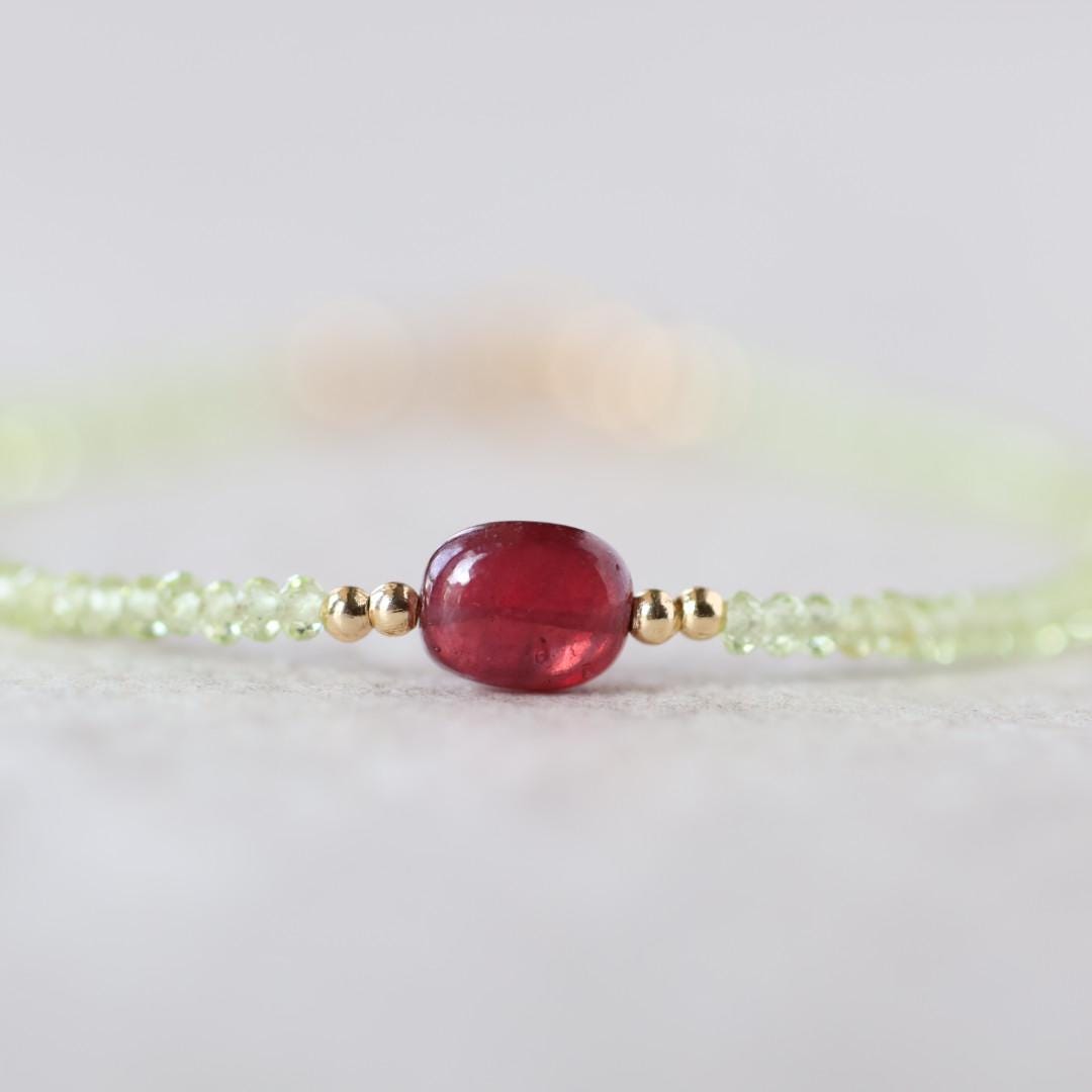 Tiny Peridot Bracelet with Ruby