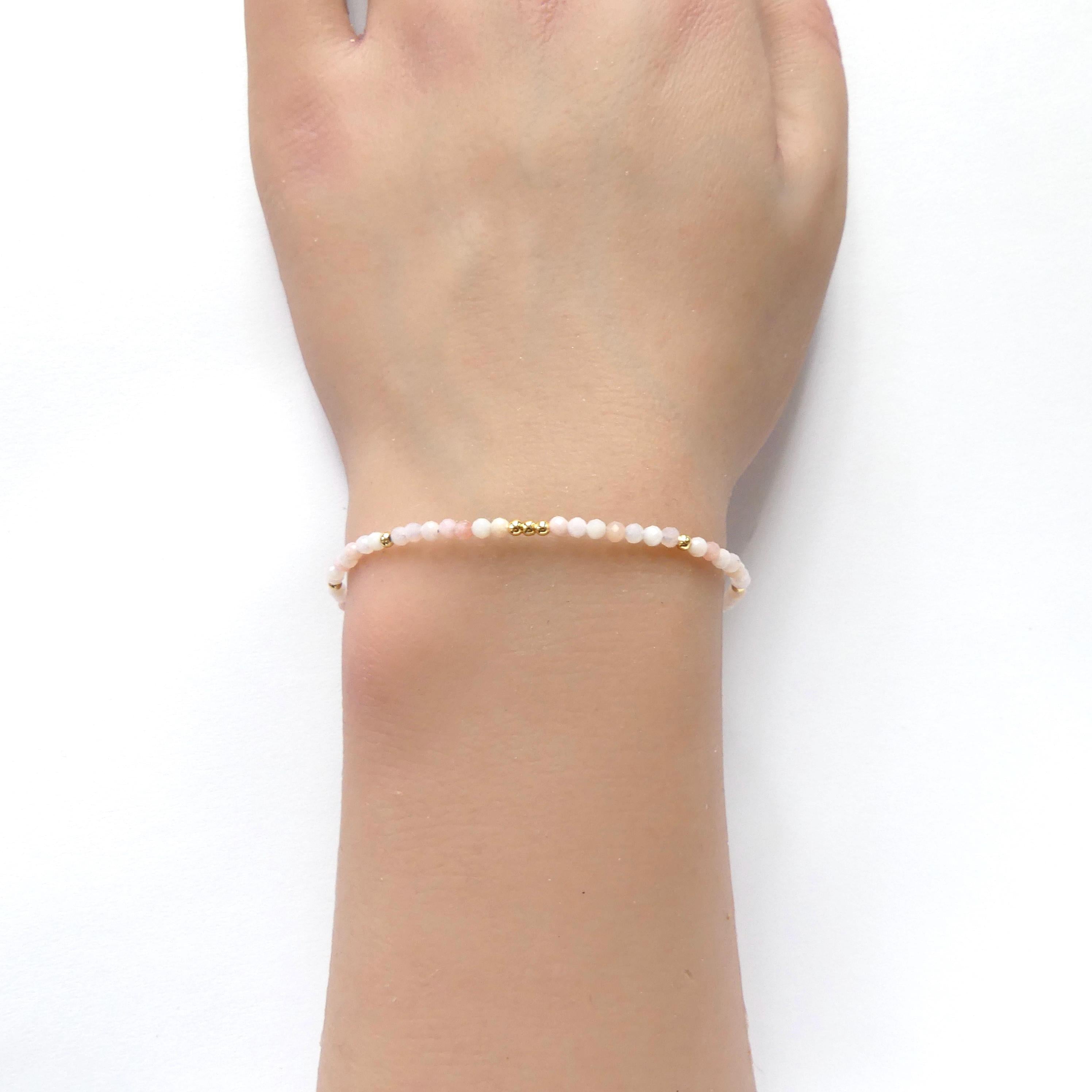 Tiny Pink Opal Bracelet Dainty Gemstone Beaded Bracelet October Birthstone Minimalist Trendy Bracelet Crystal Mom Birthday Gift for Wife Mom