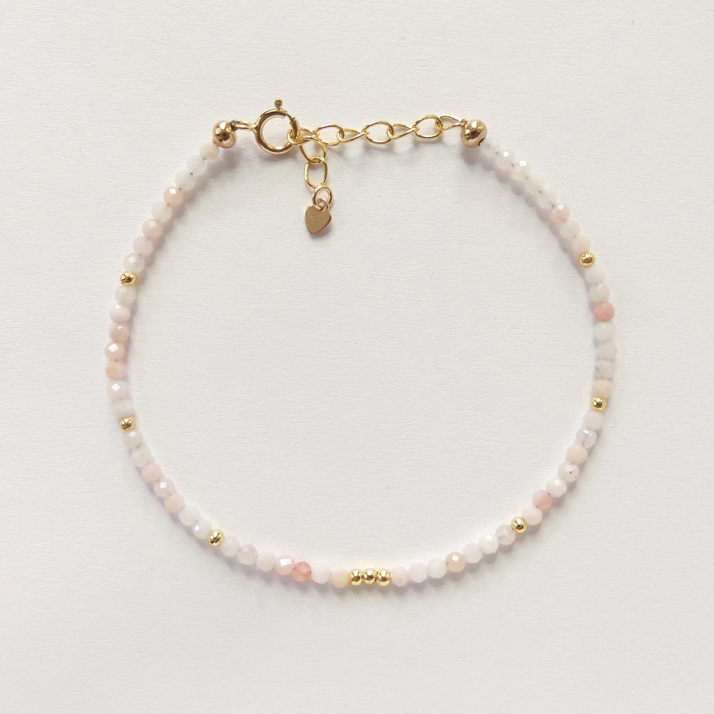 Tiny Pink Opal Bracelet Dainty Gemstone Beaded Bracelet October Birthstone Minimalist Trendy Bracelet Crystal Mom Birthday Gift for Wife Mom