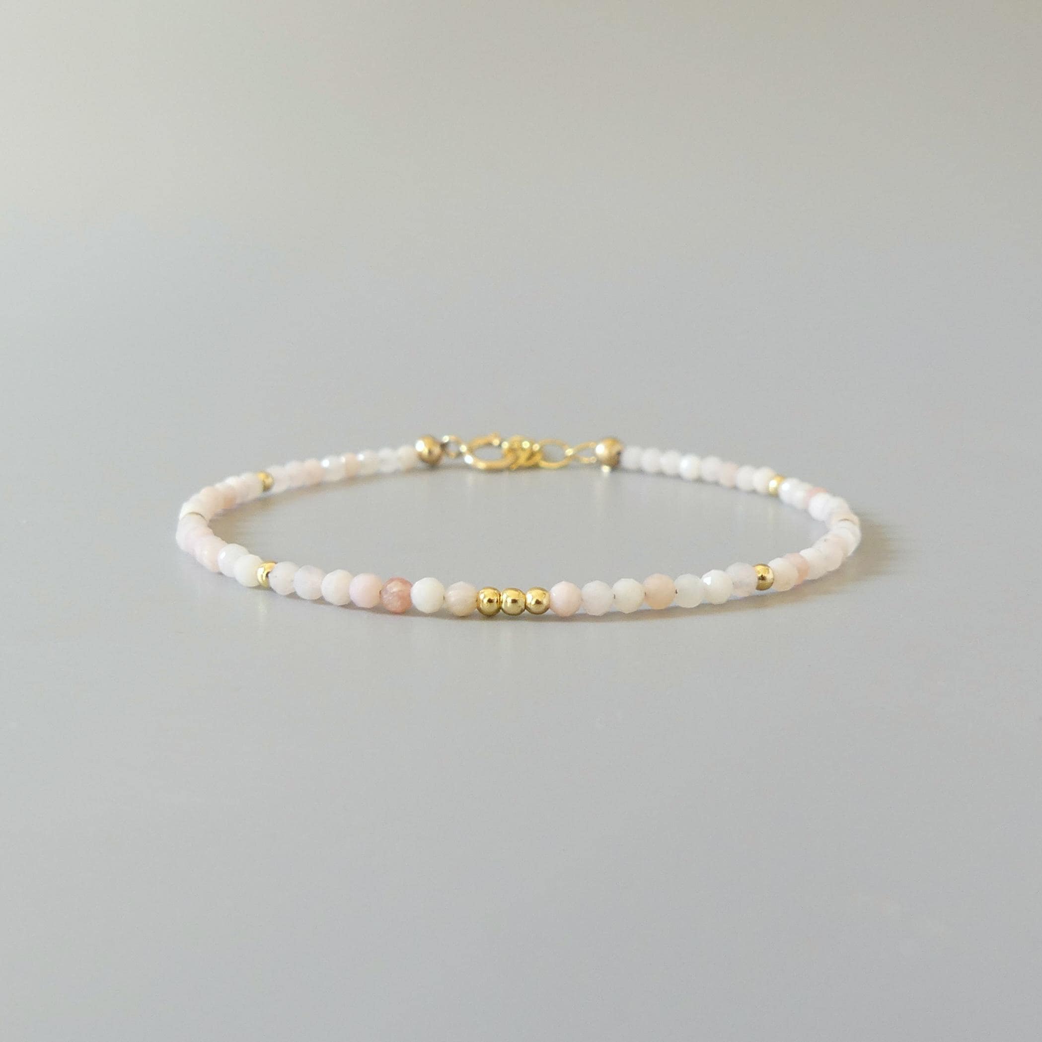 Tiny Pink Opal Bracelet Dainty Gemstone Beaded Bracelet October Birthstone Minimalist Trendy Bracelet Crystal Mom Birthday Gift for Wife Mom