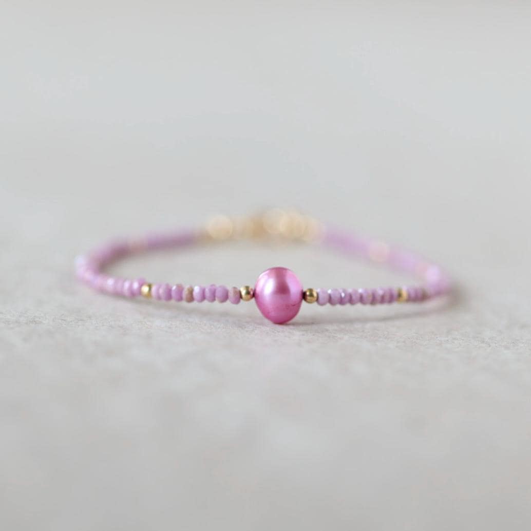 Tiny Phosphosiderite and Pink Pearl Bracelet