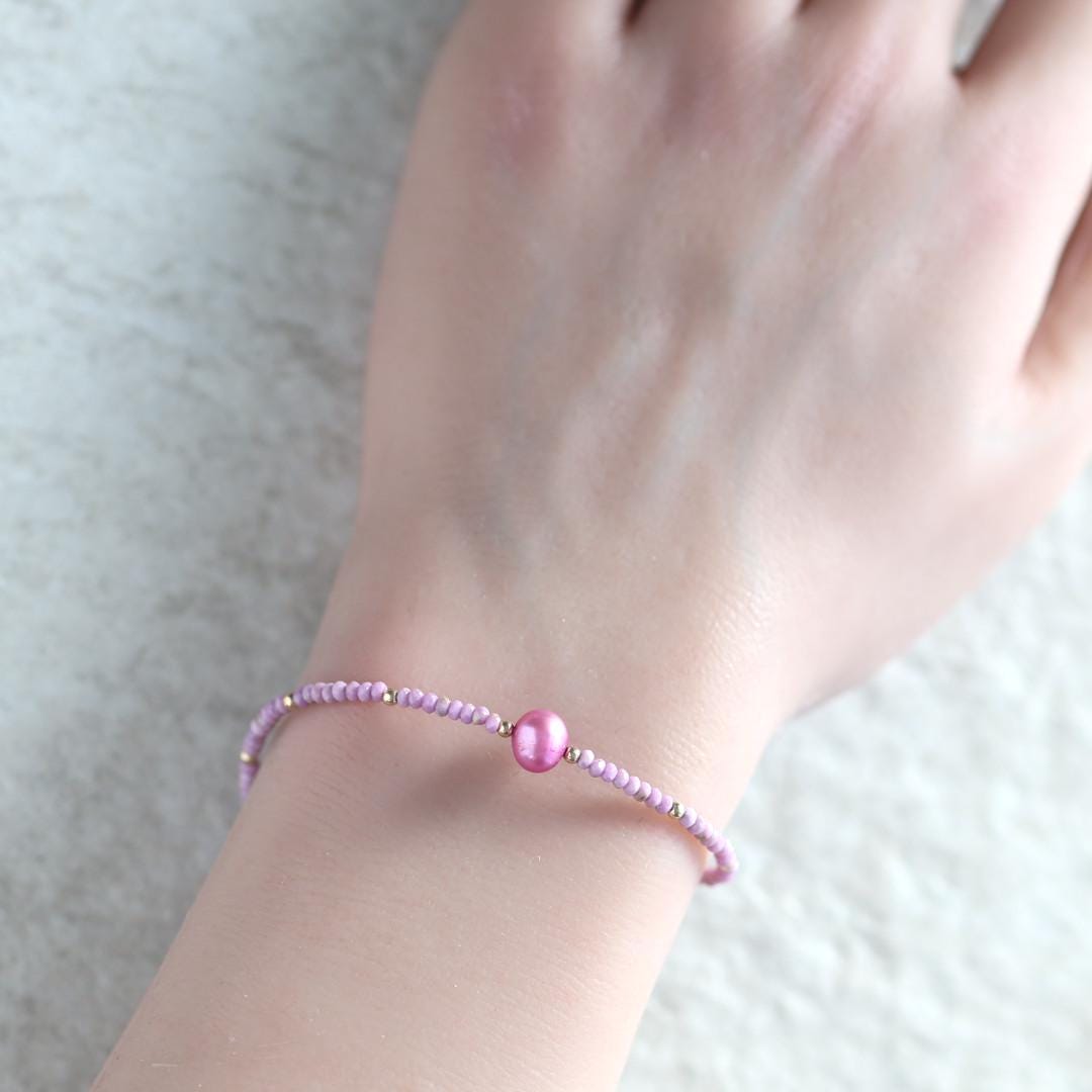Tiny Phosphosiderite and Pink Pearl Bracelet