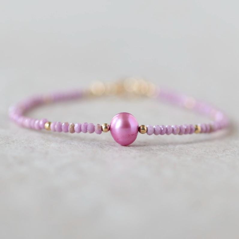 Tiny Phosphosiderite and Pink Pearl Bracelet