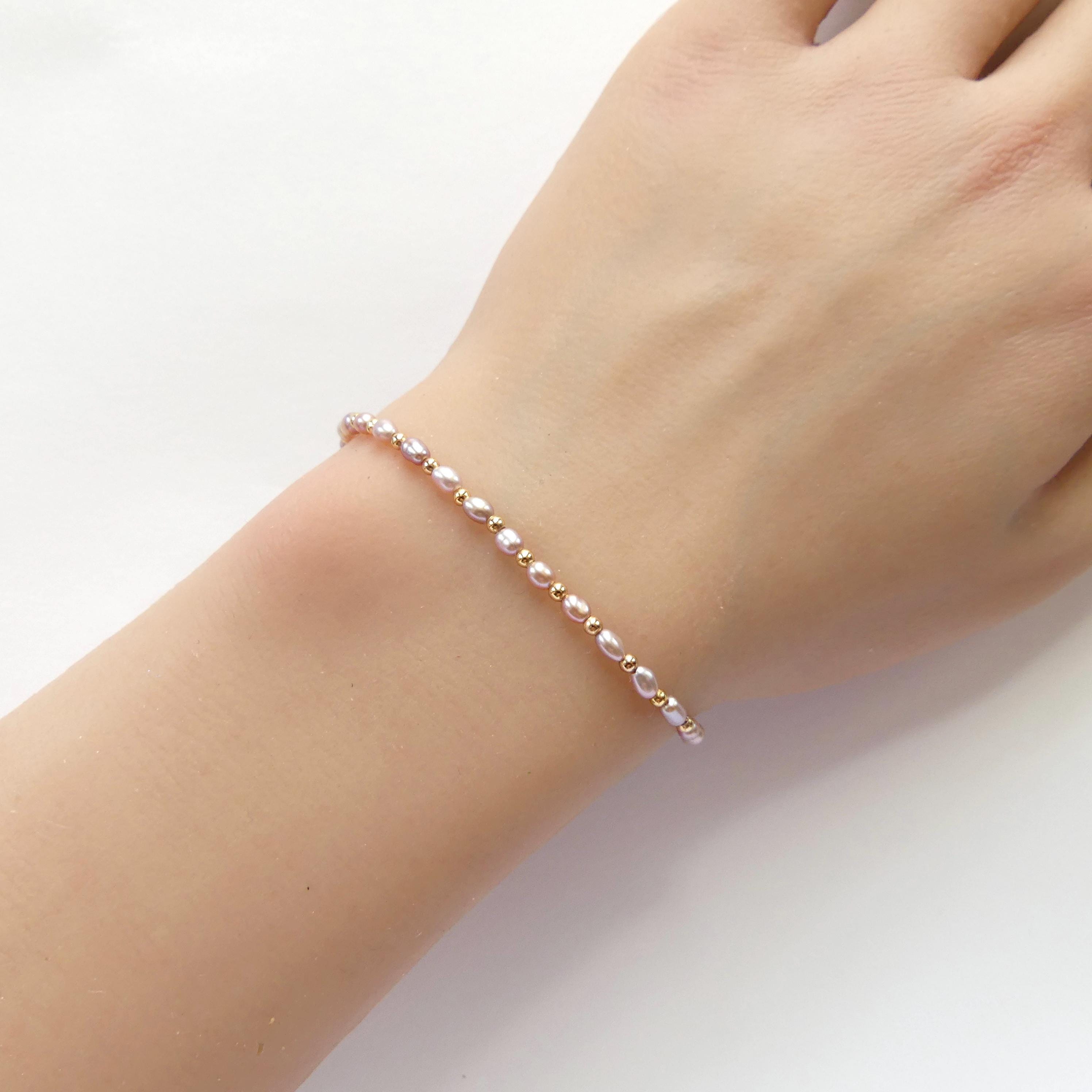 Tiny Pearl Bracelet Dainty Natural Pink Pearl Jewelry Minimalist June Birthstone Birthday Gift Bride Mom Mothers Day Bridesmaid Girlfriend