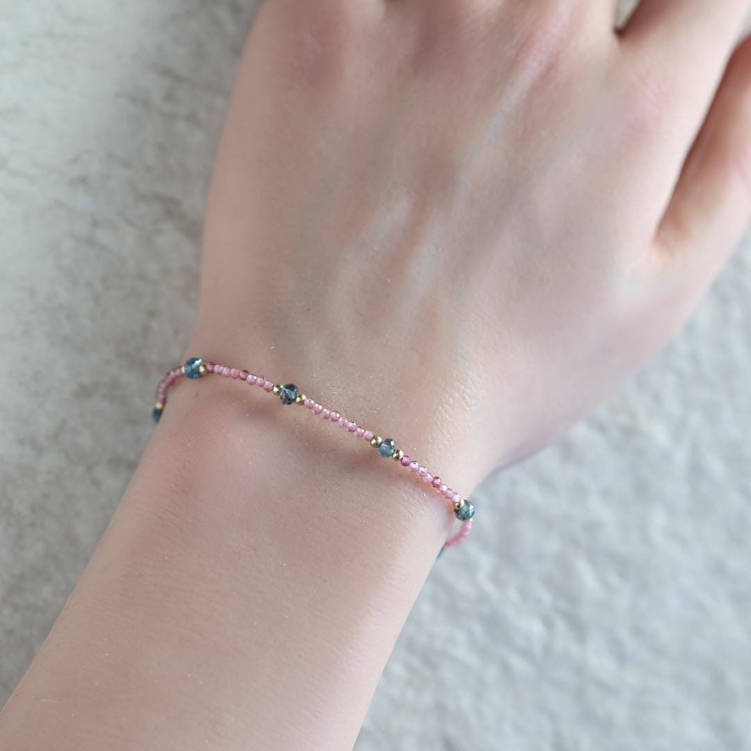 Tiny Teal Kyanite and Pink Garnet Bracelet