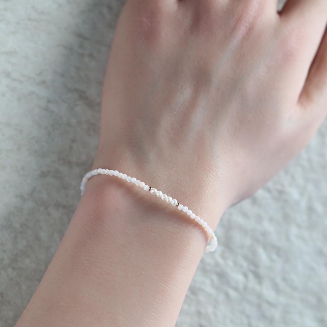 Tiny Pink Opal and Pearl Bracelet
