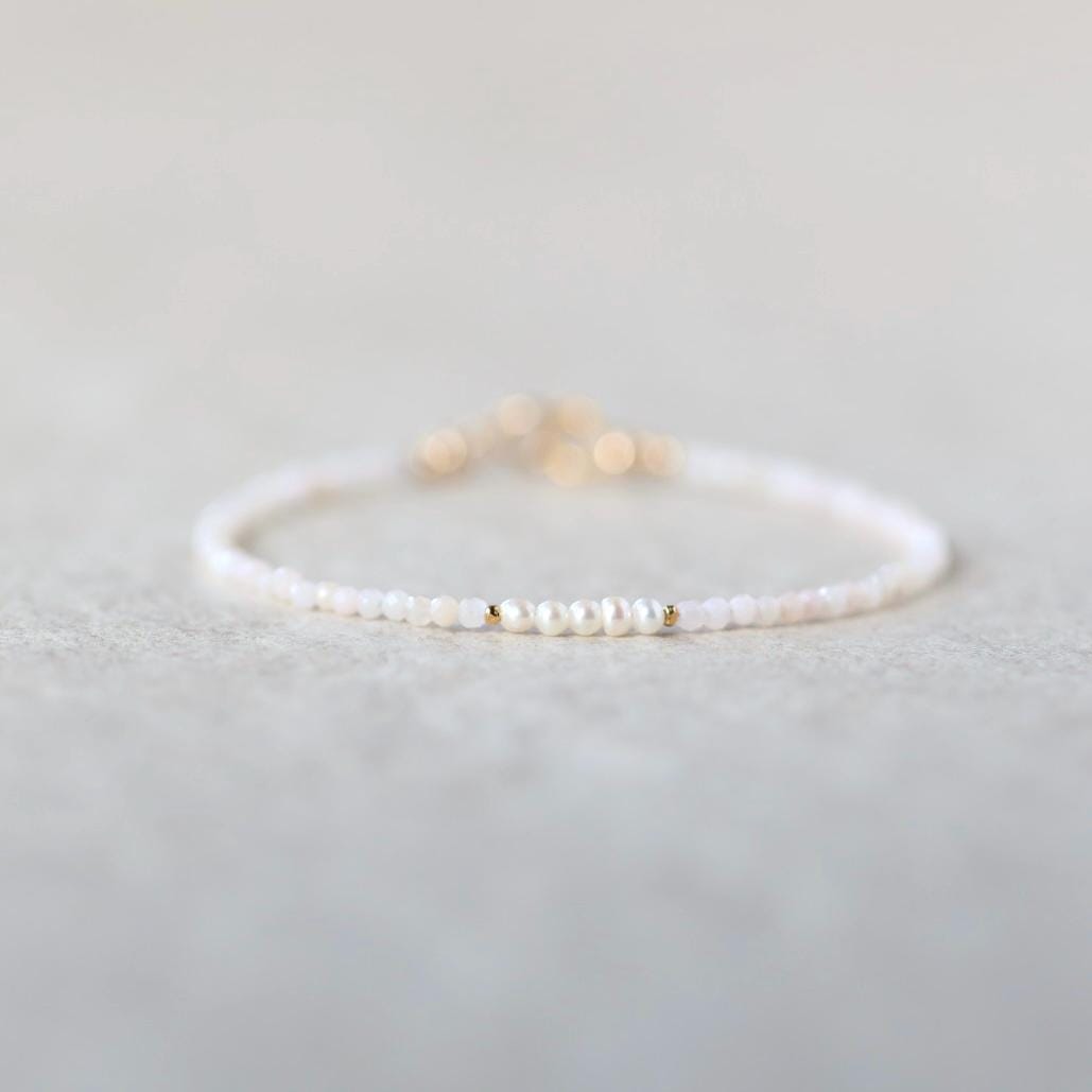 Tiny Pink Opal and Pearl Bracelet