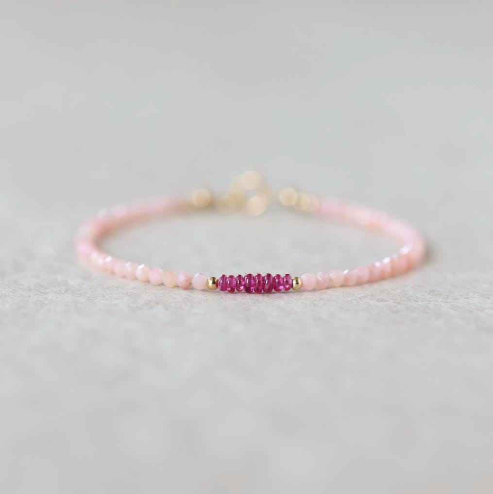 Tiny Pink Opal and Ruby Bracelet