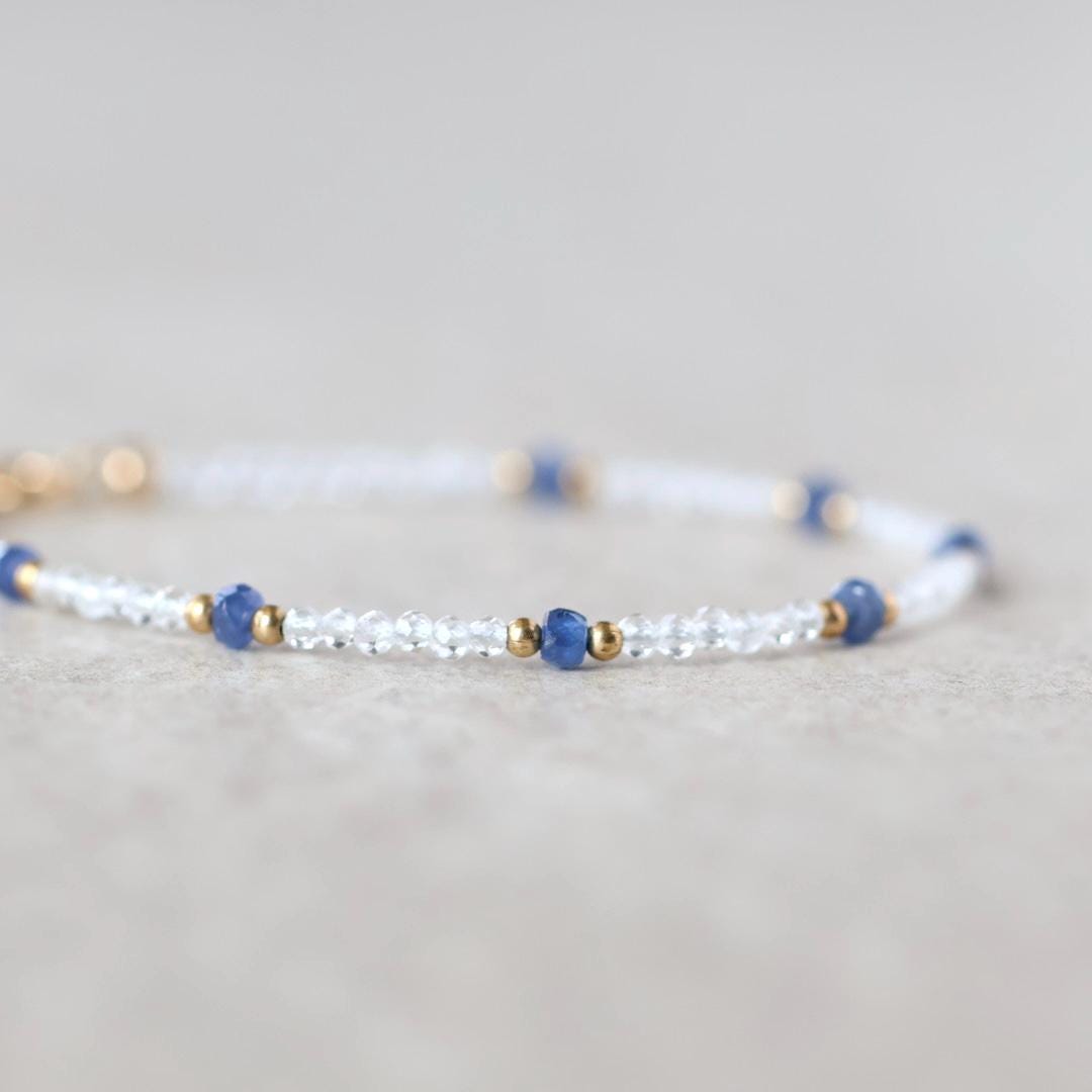 Tiny Blue Sapphire and Rock Quartz Bracelet