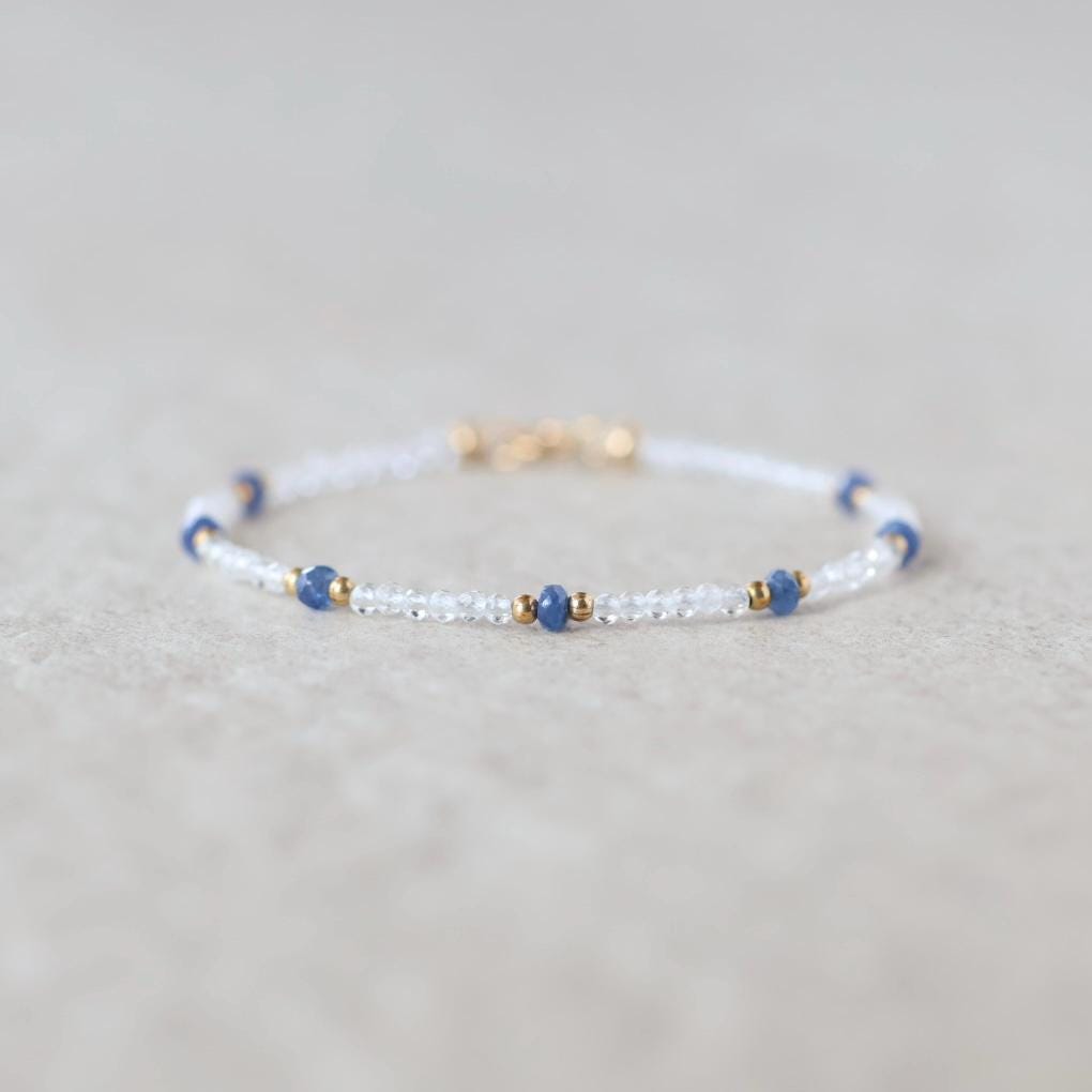Tiny Blue Sapphire and Rock Quartz Bracelet