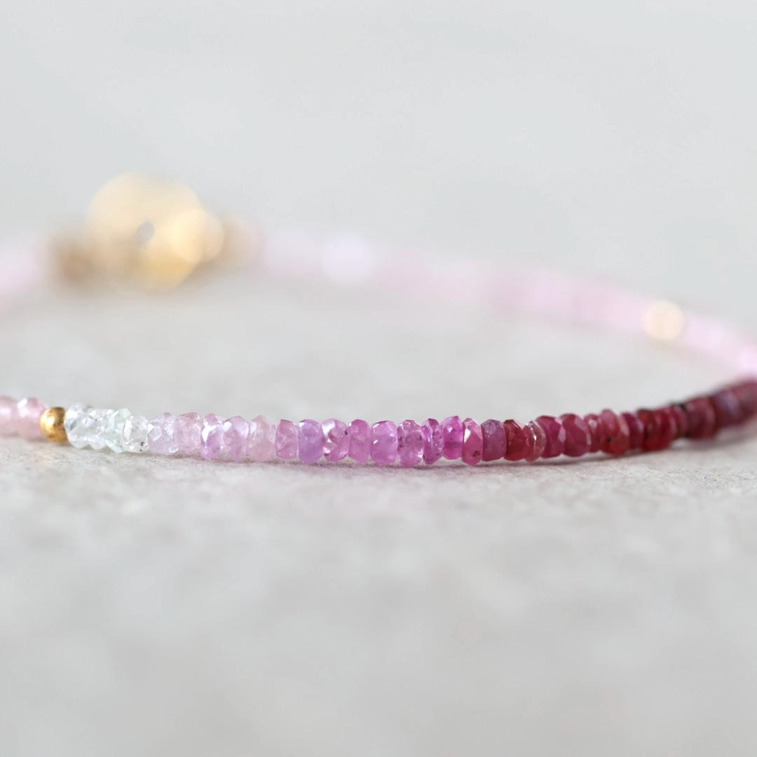 Tiny Ombre Ruby and Rose Quartz Bracelet
