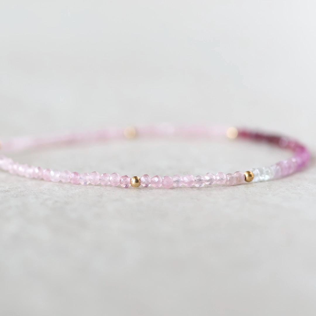 Tiny Ombre Ruby and Rose Quartz Bracelet