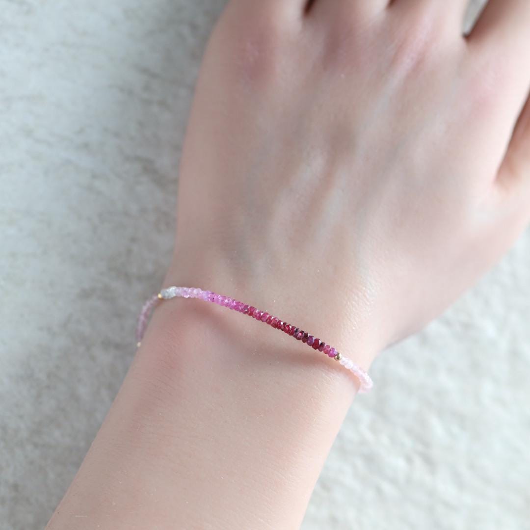 Tiny Ombre Ruby and Rose Quartz Bracelet