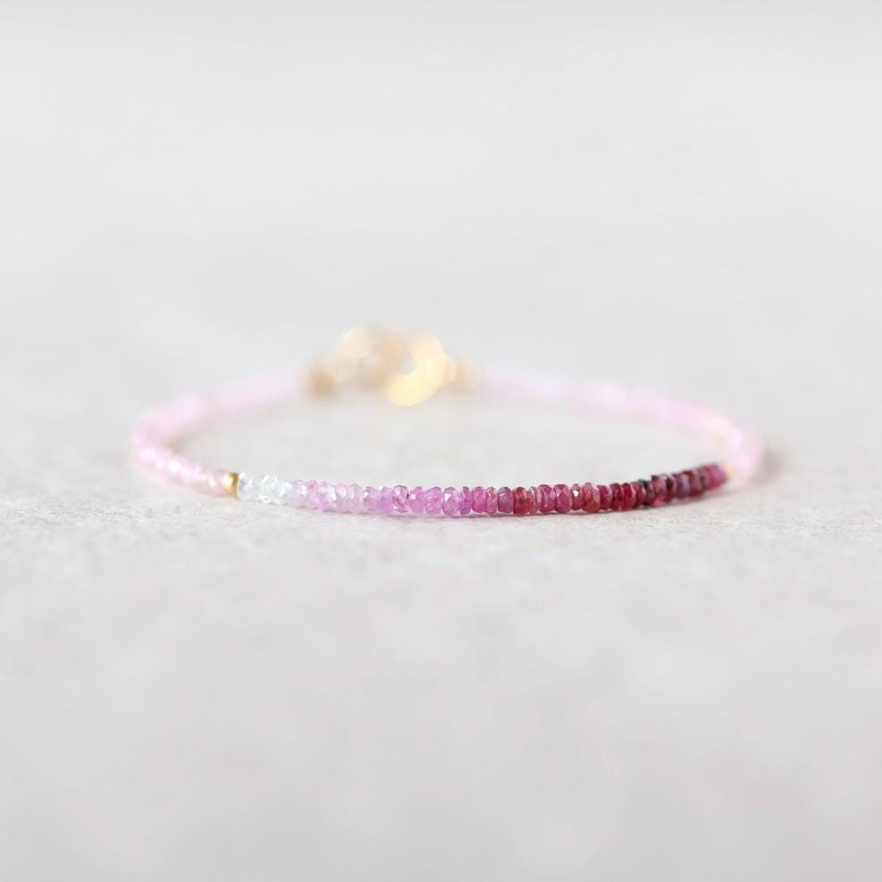 Tiny Ombre Ruby and Rose Quartz Bracelet