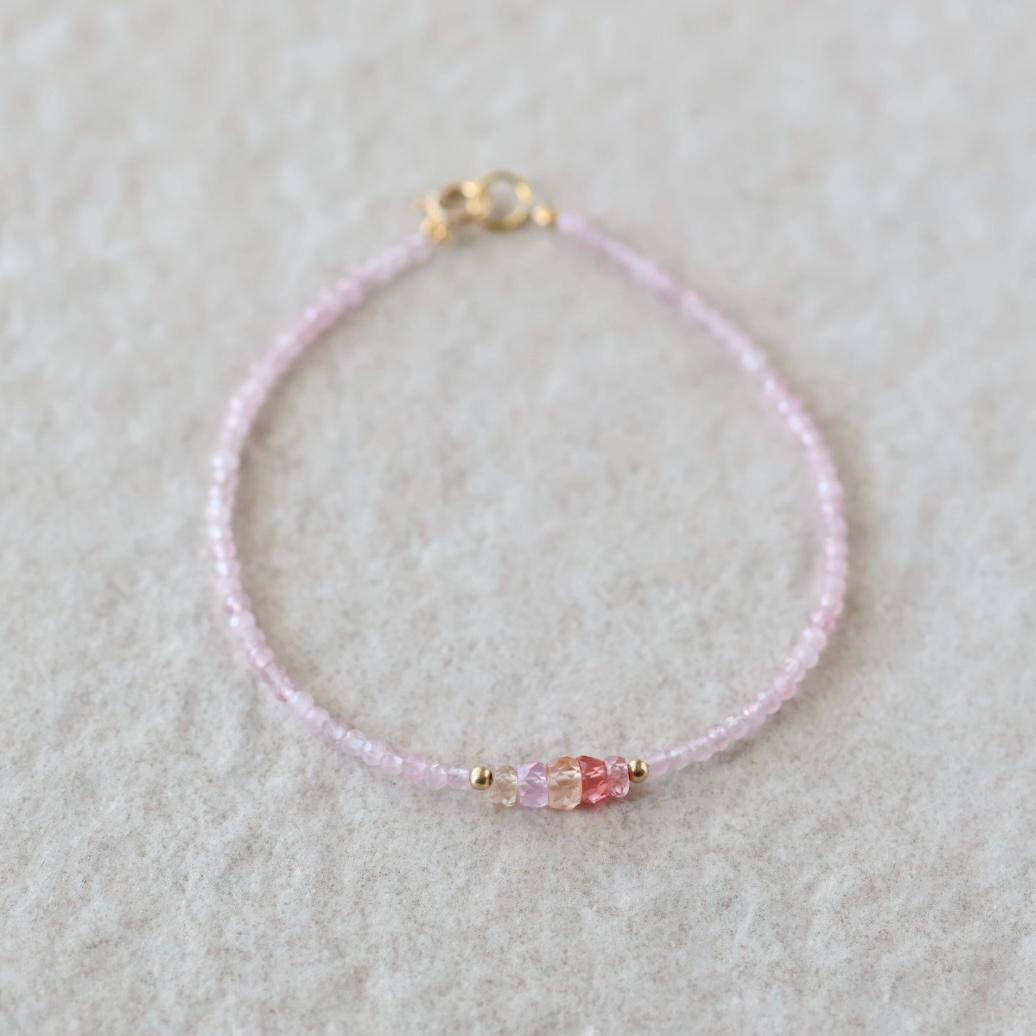 Tiny Pink Sapphire Bracelet Rose Quartz Dainty Gemstone Beaded Bracelet Crystal Minimalist Jewelry September Birthstone Gift for Women Wife