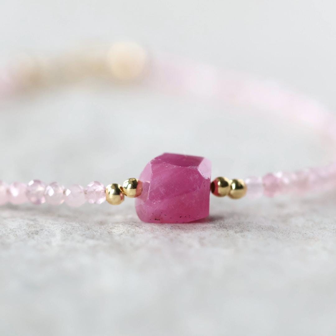 Tiny Ruby and Rose Quartz Bracelet