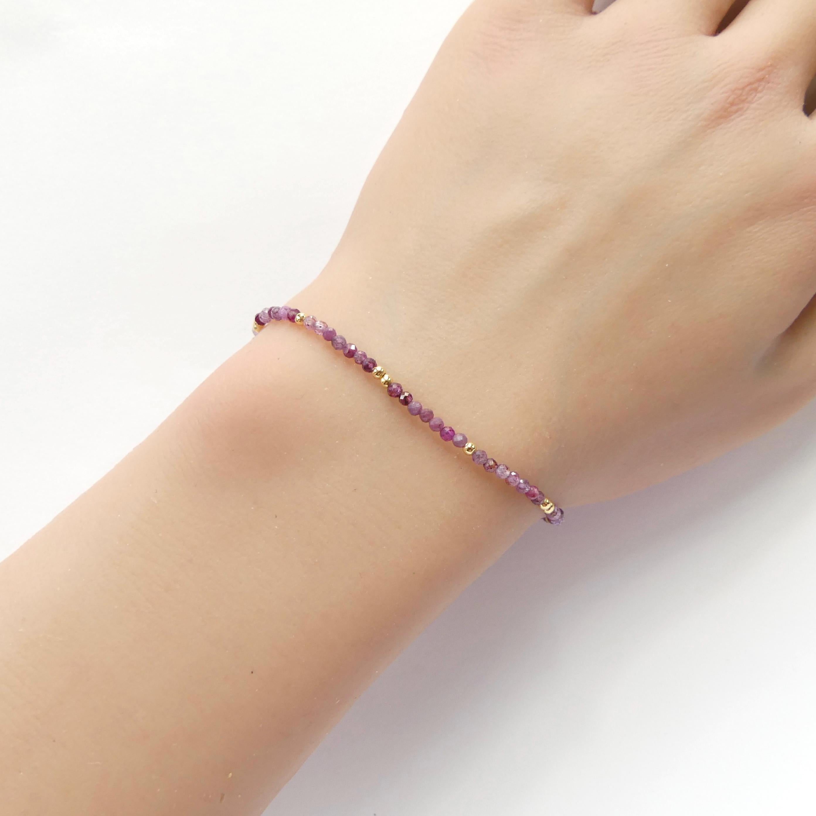 Tiny Ruby Bracelet Dainty Beaded Pink Gemstone Bracelet Minimalist July Birthstone Jewelry Crystal Birthday Gift 40th Anniversary Mom Wife