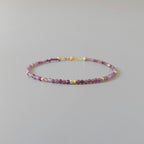 Tiny Ruby Bracelet Dainty Beaded Pink Gemstone Bracelet Minimalist July Birthstone Jewelry Crystal Birthday Gift 40th Anniversary Mom Wife