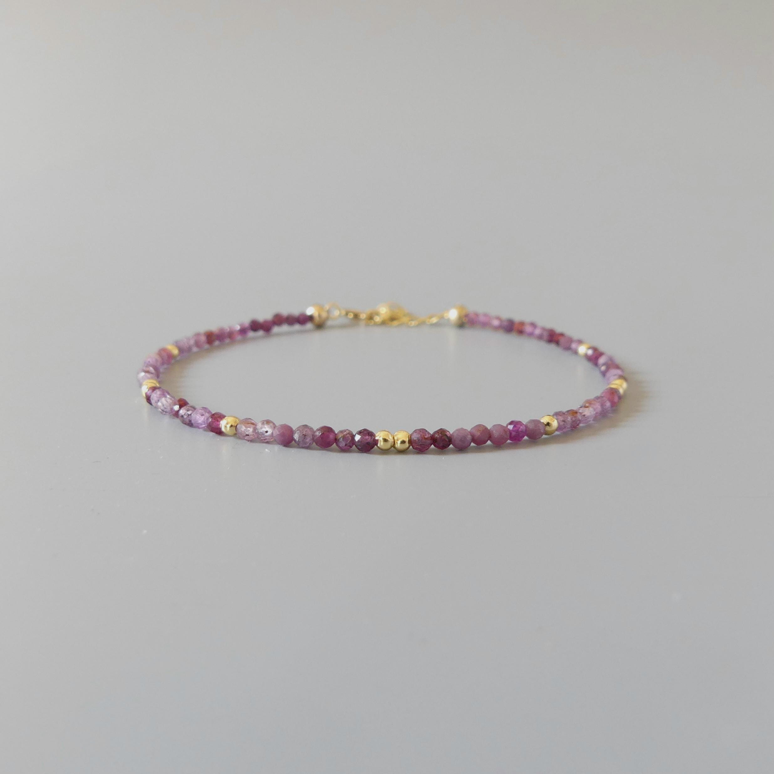 Tiny Ruby Bracelet Dainty Beaded Pink Gemstone Bracelet Minimalist July Birthstone Jewelry Crystal Birthday Gift 40th Anniversary Mom Wife