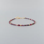 Tiny Ruby Bracelet Dainty Longido Ruby Gold Filled Bead Bracelet Silver Stacking Thin Birthstone Jewelry July Birthday Gift for Women