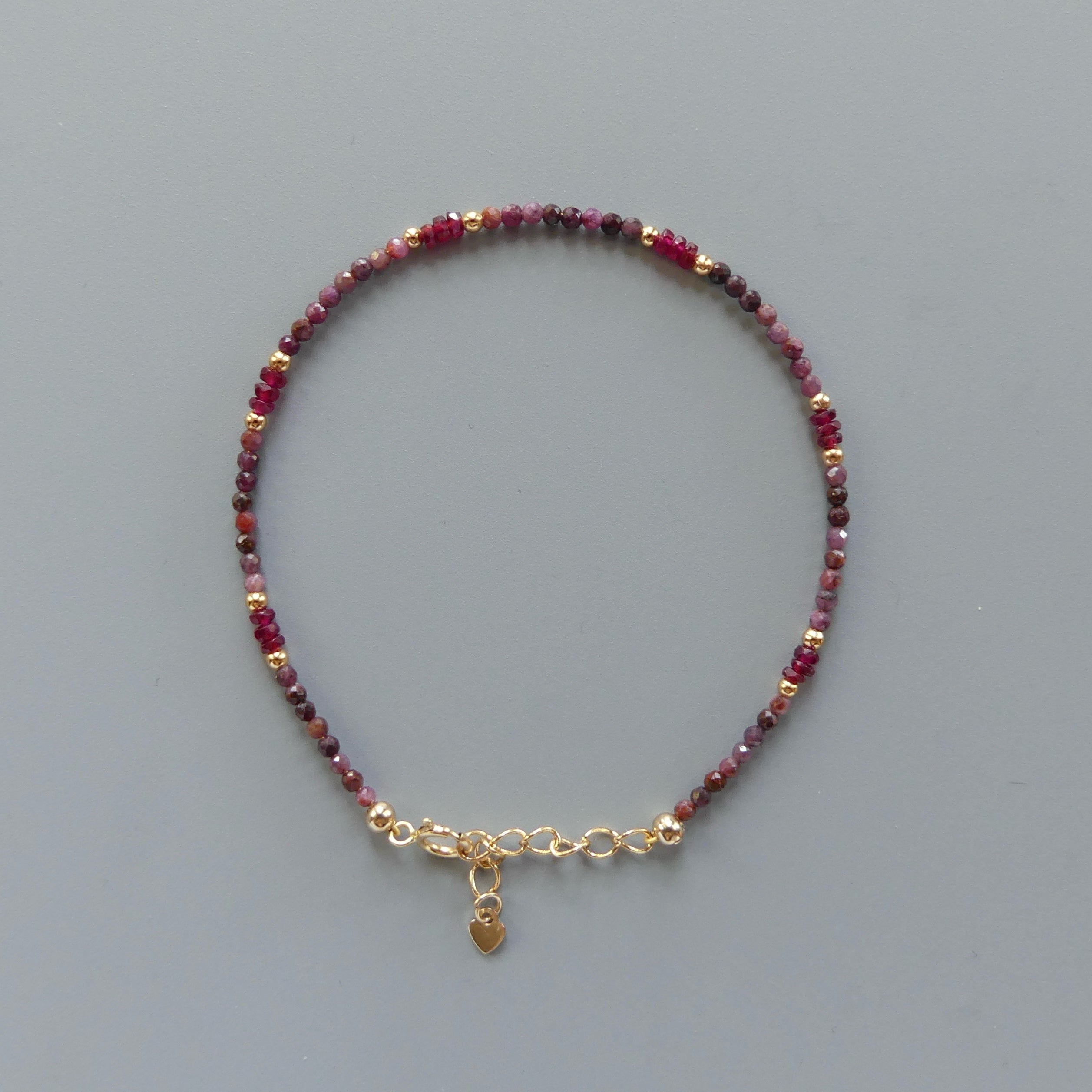 Tiny Ruby Bracelet Dainty Longido Ruby Gold Filled Bead Bracelet Silver Stacking Thin Birthstone Jewelry July Birthday Gift for Women