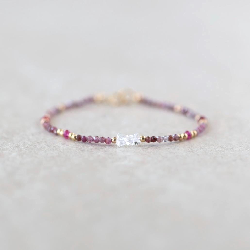 Tiny Ruby Bracelet with Herkimer Diamond
