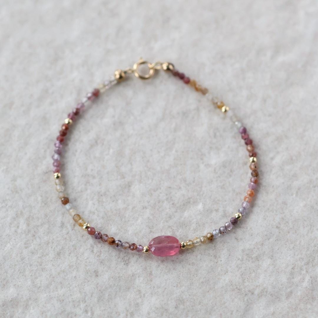 Tiny Pink Sapphire Bracelet Ruby Dainty Gemstone Beaded Bracelet Pink Jewelry Minimalist September Birthstone Birthday Gift Wife Daughter