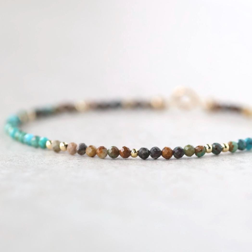 Tiny Arizona Turquoise Bracelet Dainty December Birthstone Bracelet Delicate Minimalist Jewelry Birthday Gift for Women Christmas Mom Wife