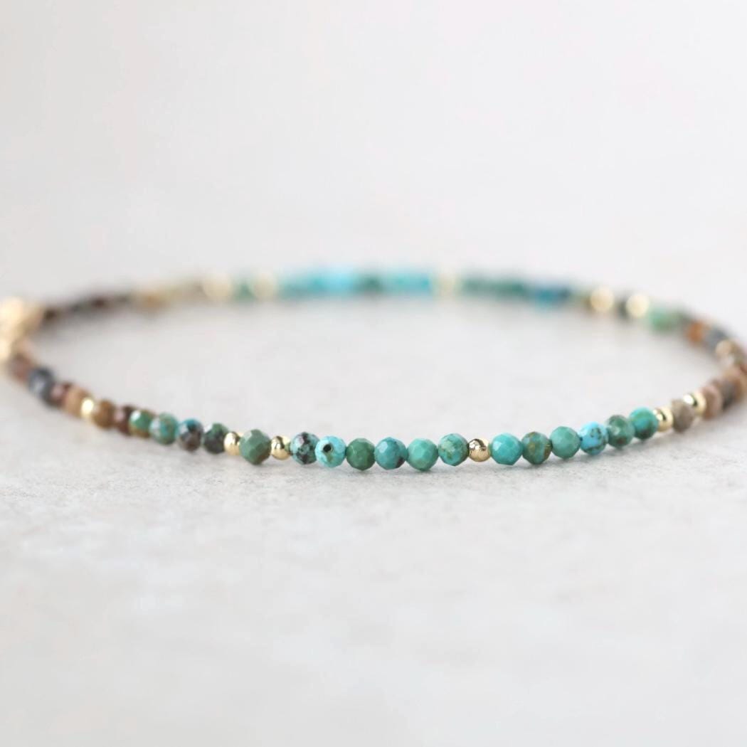 Tiny Arizona Turquoise Bracelet Dainty December Birthstone Bracelet Delicate Minimalist Jewelry Birthday Gift for Women Christmas Mom Wife