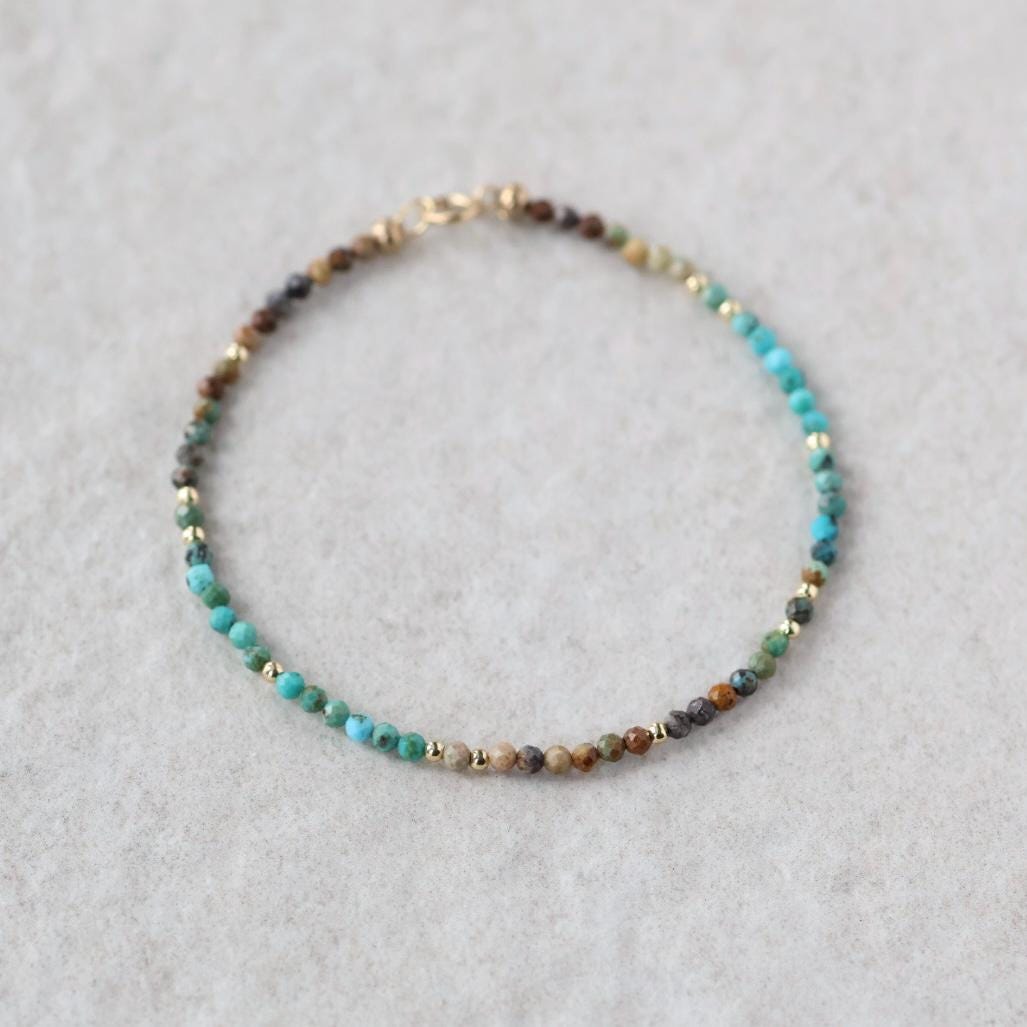 Tiny Arizona Turquoise Bracelet Dainty December Birthstone Bracelet Delicate Minimalist Jewelry Birthday Gift for Women Christmas Mom Wife