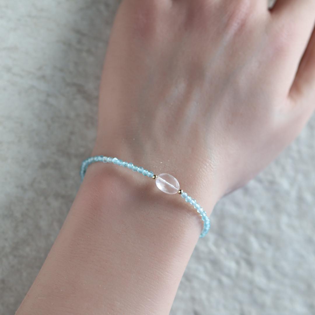 Tiny Sky Apatite and Rose Quartz Bracelet