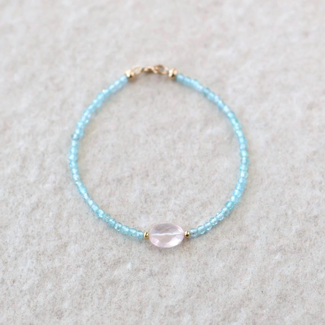 Tiny Sky Apatite and Rose Quartz Bracelet