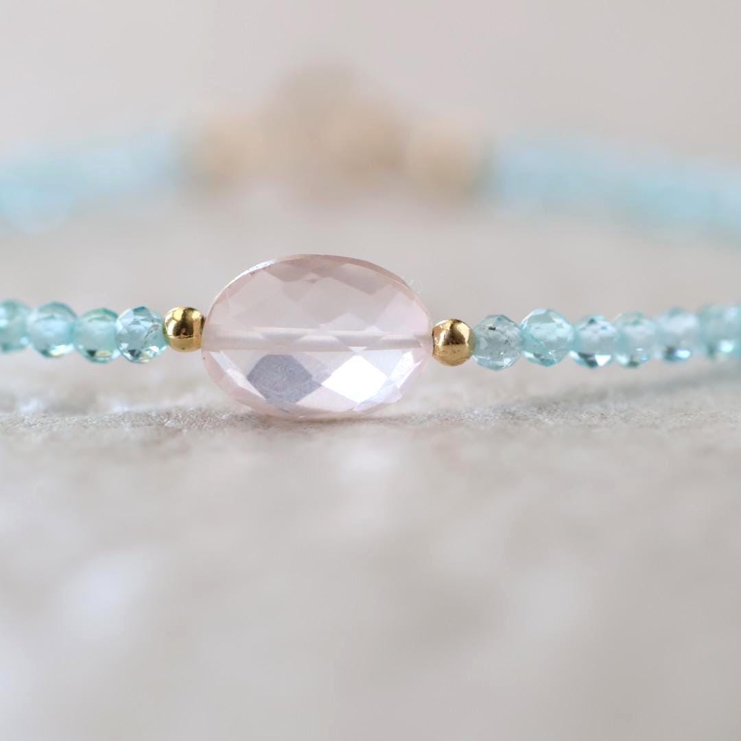 Tiny Sky Apatite and Rose Quartz Bracelet