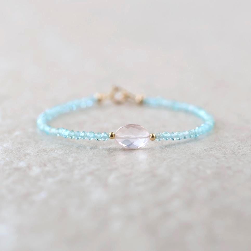 Tiny Sky Apatite and Rose Quartz Bracelet