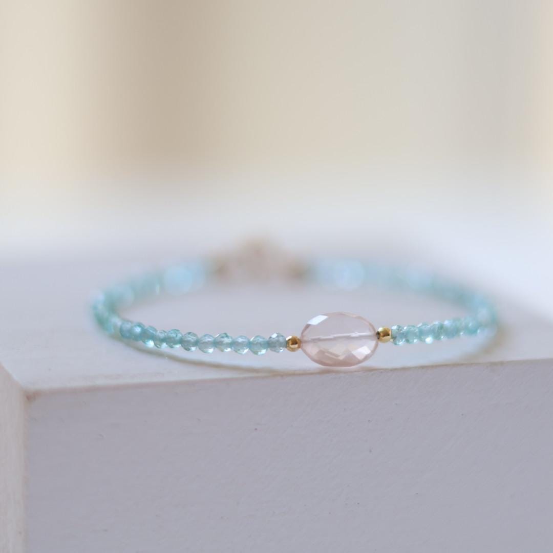Tiny Sky Apatite and Rose Quartz Bracelet