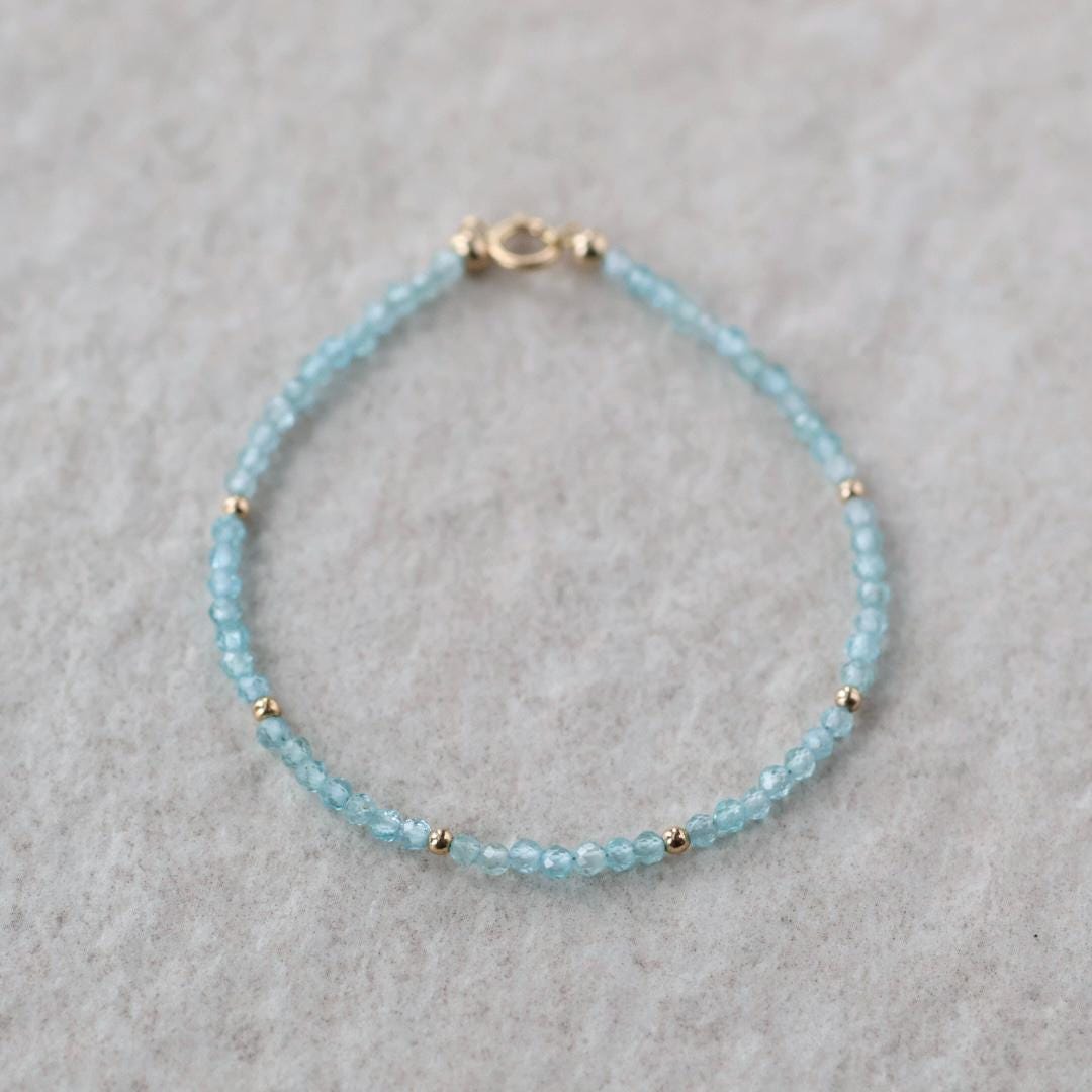 Tiny Sky Blue Apatite Bracelet Dainty Gemstone Beaded Bracelet Crystal Jewelry Minimalist Boho Chic Birthday Gift for Mom Wife Bridesmaids