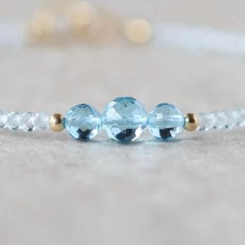 Tiny Swiss Blue Topaz Bracelet Dainty Sky Blue Topaz Gemstone Beaded Jewelry Minimalist Crystal December Birthstone Birthday Gift Mom Wife