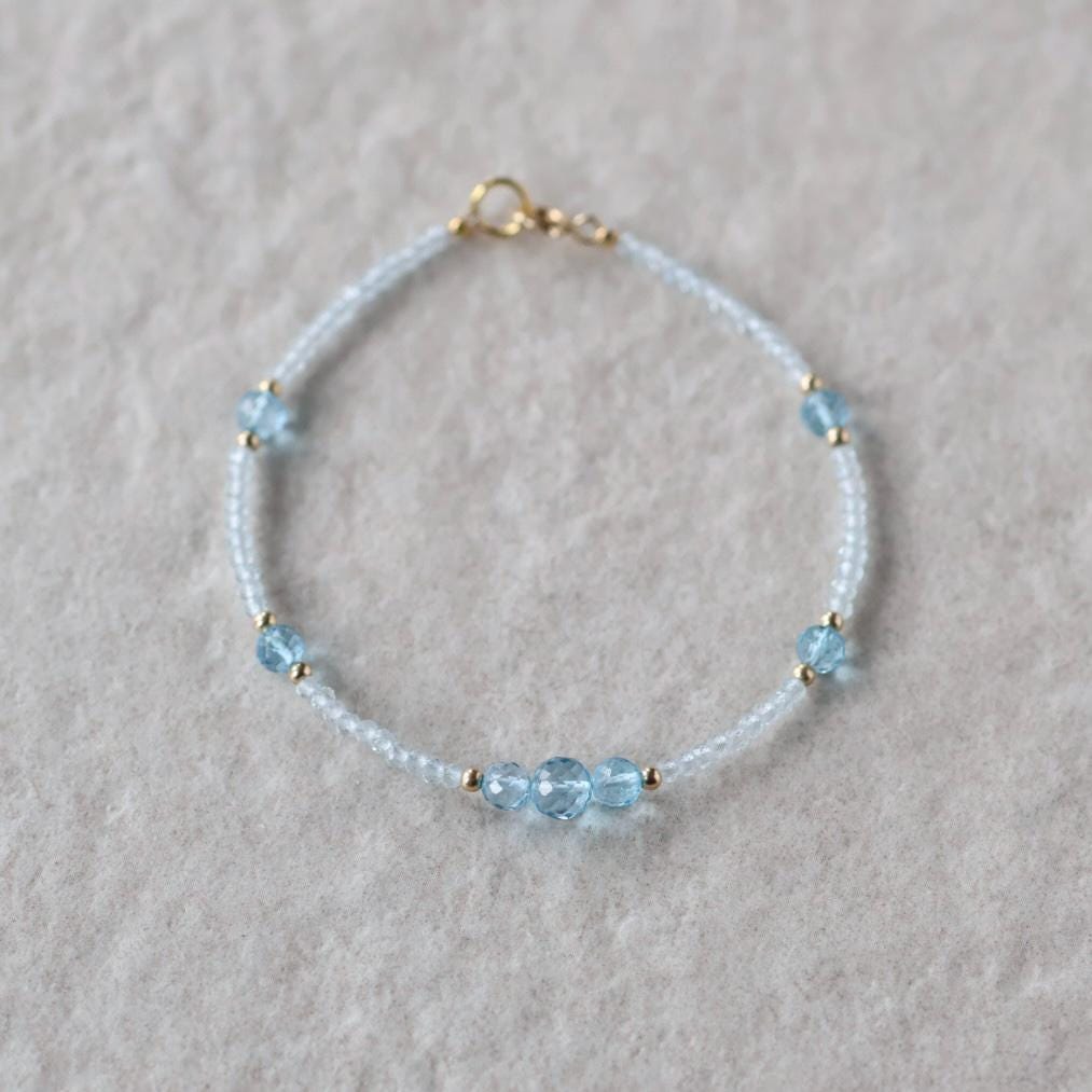 Tiny Swiss Blue Topaz Bracelet Dainty Sky Blue Topaz Gemstone Beaded Jewelry Minimalist Crystal December Birthstone Birthday Gift Mom Wife