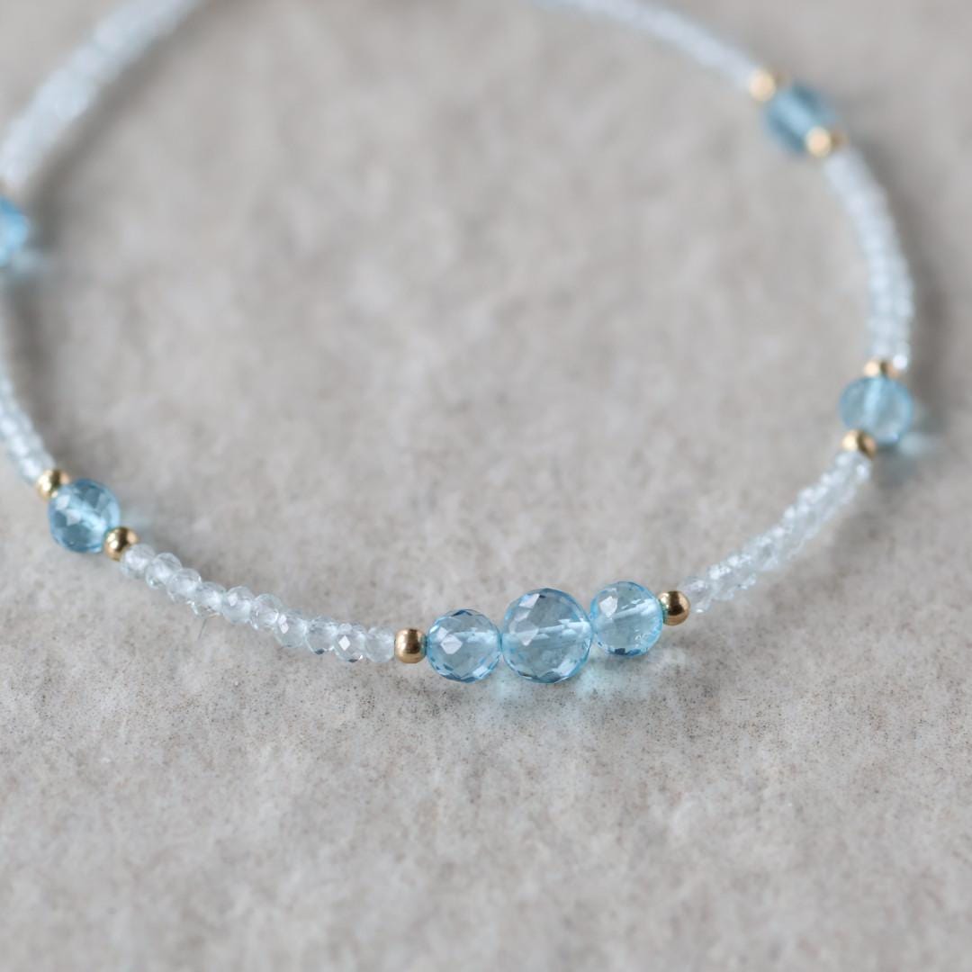 Tiny Swiss Blue Topaz Bracelet Dainty Sky Blue Topaz Gemstone Beaded Jewelry Minimalist Crystal December Birthstone Birthday Gift Mom Wife
