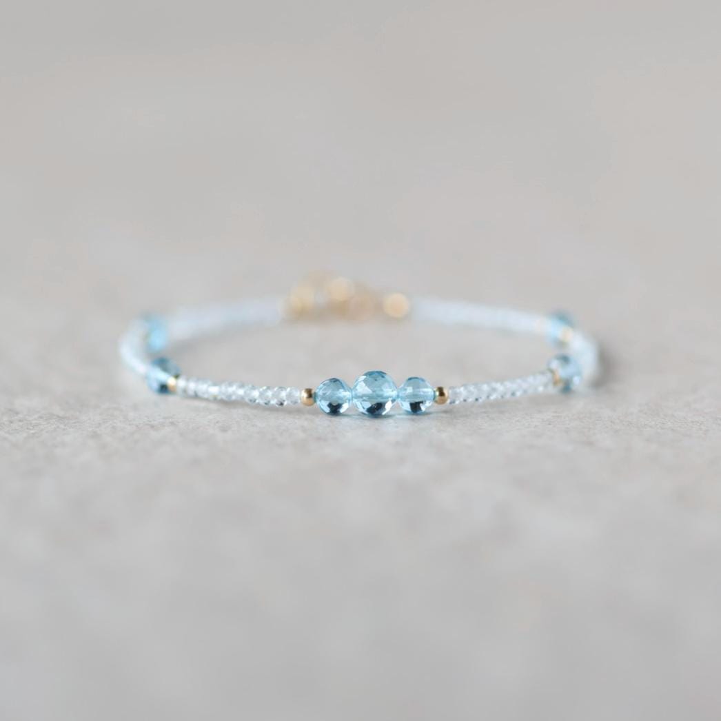 Tiny Swiss Blue Topaz Bracelet Dainty Sky Blue Topaz Gemstone Beaded Jewelry Minimalist Crystal December Birthstone Birthday Gift Mom Wife