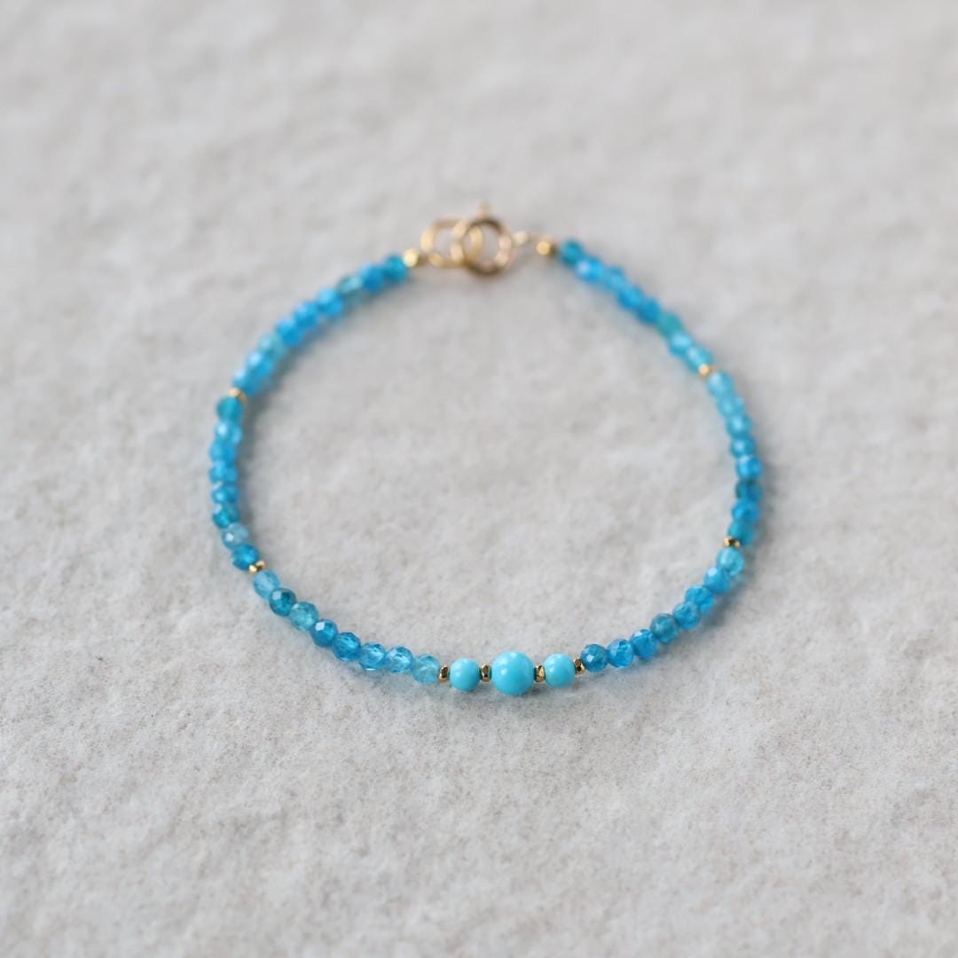 Tiny Sleeping Beauty Turquoise Bracelet Dainty Apatite Gemstone Beaded Jewelry Minimalist Blue Crystal Birthday Gift December Birthstone