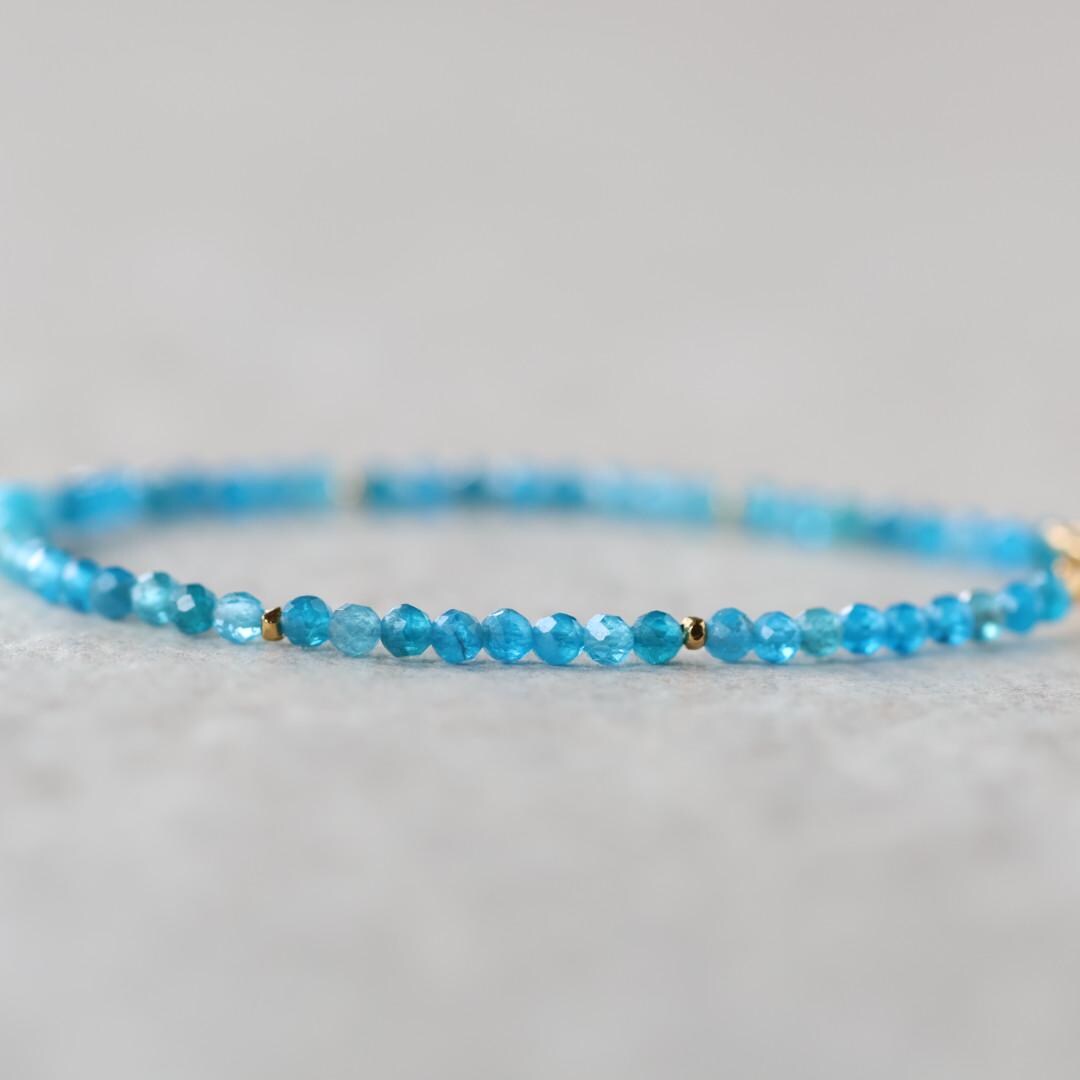 Tiny Sleeping Beauty Turquoise Bracelet Dainty Apatite Gemstone Beaded Jewelry Minimalist Blue Crystal Birthday Gift December Birthstone