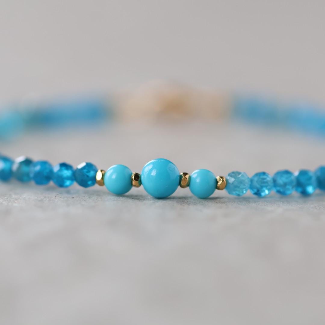 Tiny Sleeping Beauty Turquoise Bracelet Dainty Apatite Gemstone Beaded Jewelry Minimalist Blue Crystal Birthday Gift December Birthstone