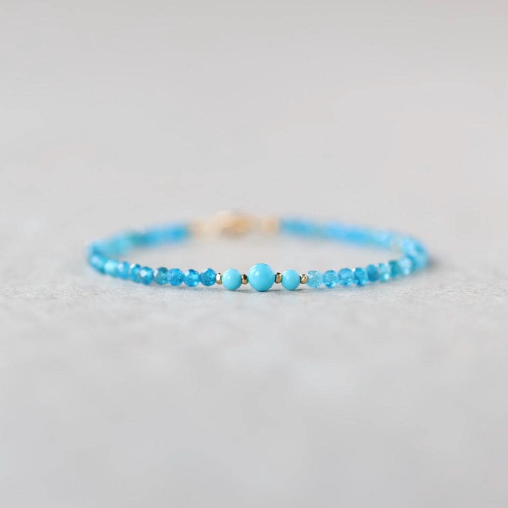 Tiny Sleeping Beauty Turquoise Bracelet Dainty Apatite Gemstone Beaded Jewelry Minimalist Blue Crystal Birthday Gift December Birthstone