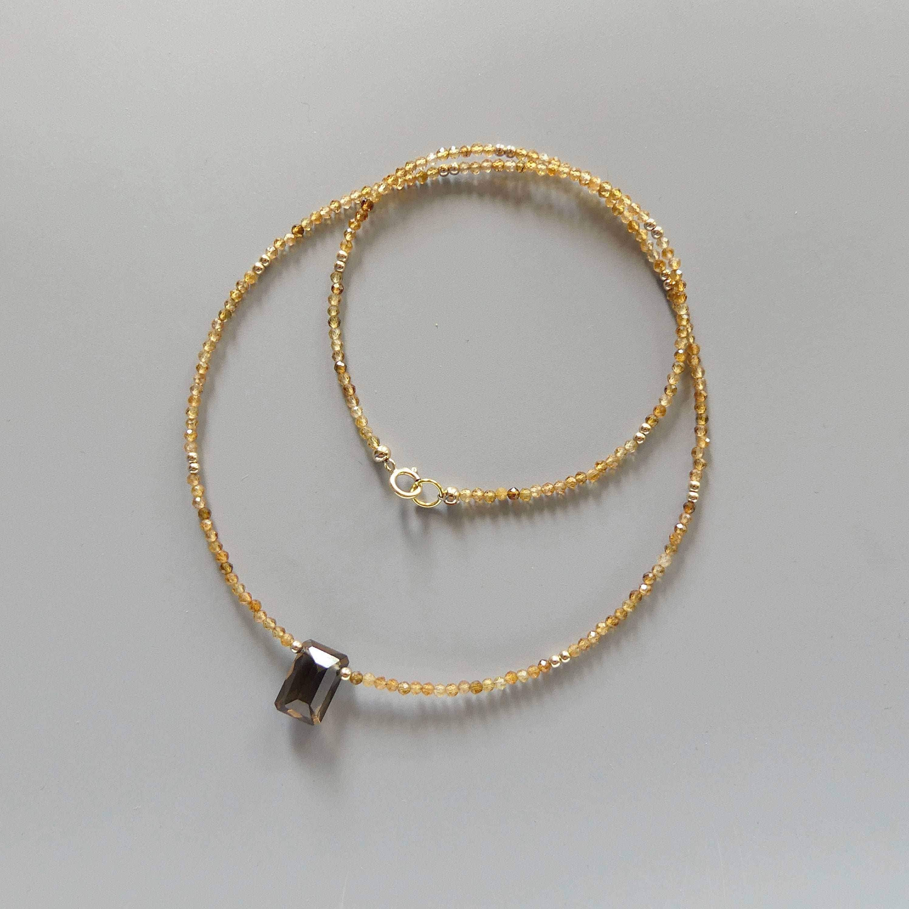 Tiny Smoky Quartz Choker Yellow Tourmaline Beaded Necklace Dainty Crystal Necklace Minimalist Boho Chic Gold Filled Necklace Jewelry Gift