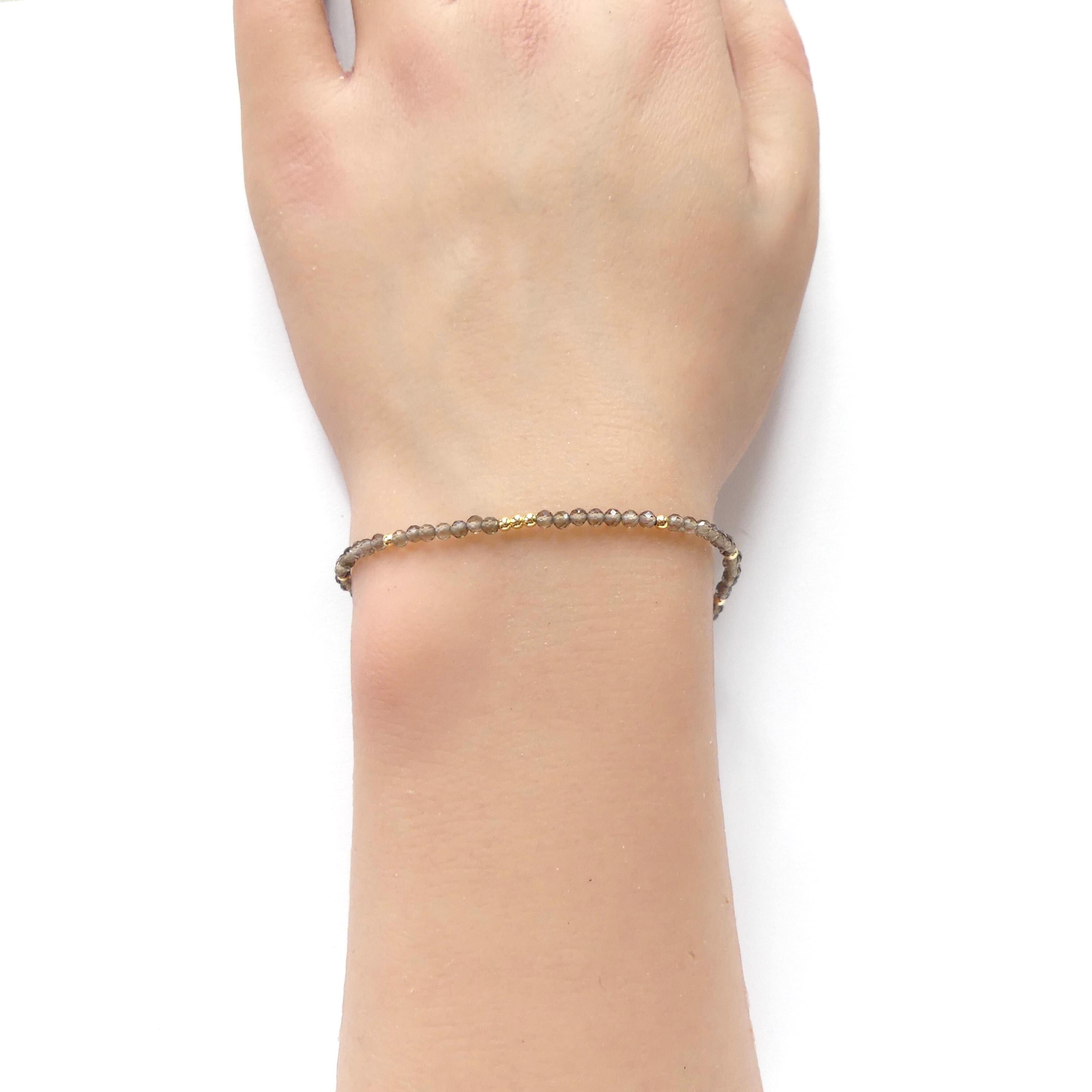 Tiny Smoky Quartz Bracelet Dainty Gemstone Beaded Bracelet Brown Crystal Minimalist Jewelry Everyday Birthday Gift Daughter Wife Bridesmaids