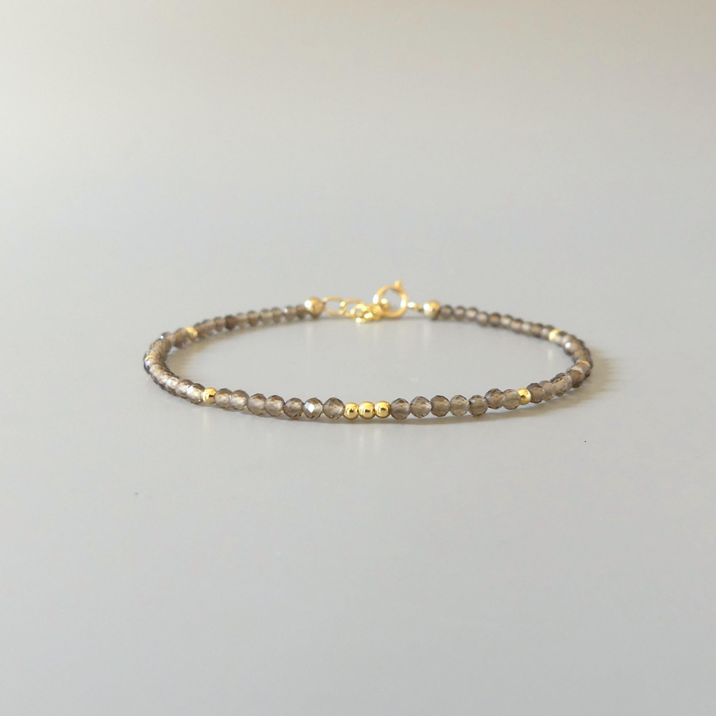 Tiny Smoky Quartz Bracelet Dainty Gemstone Beaded Bracelet Brown Crystal Minimalist Jewelry Everyday Birthday Gift Daughter Wife Bridesmaids