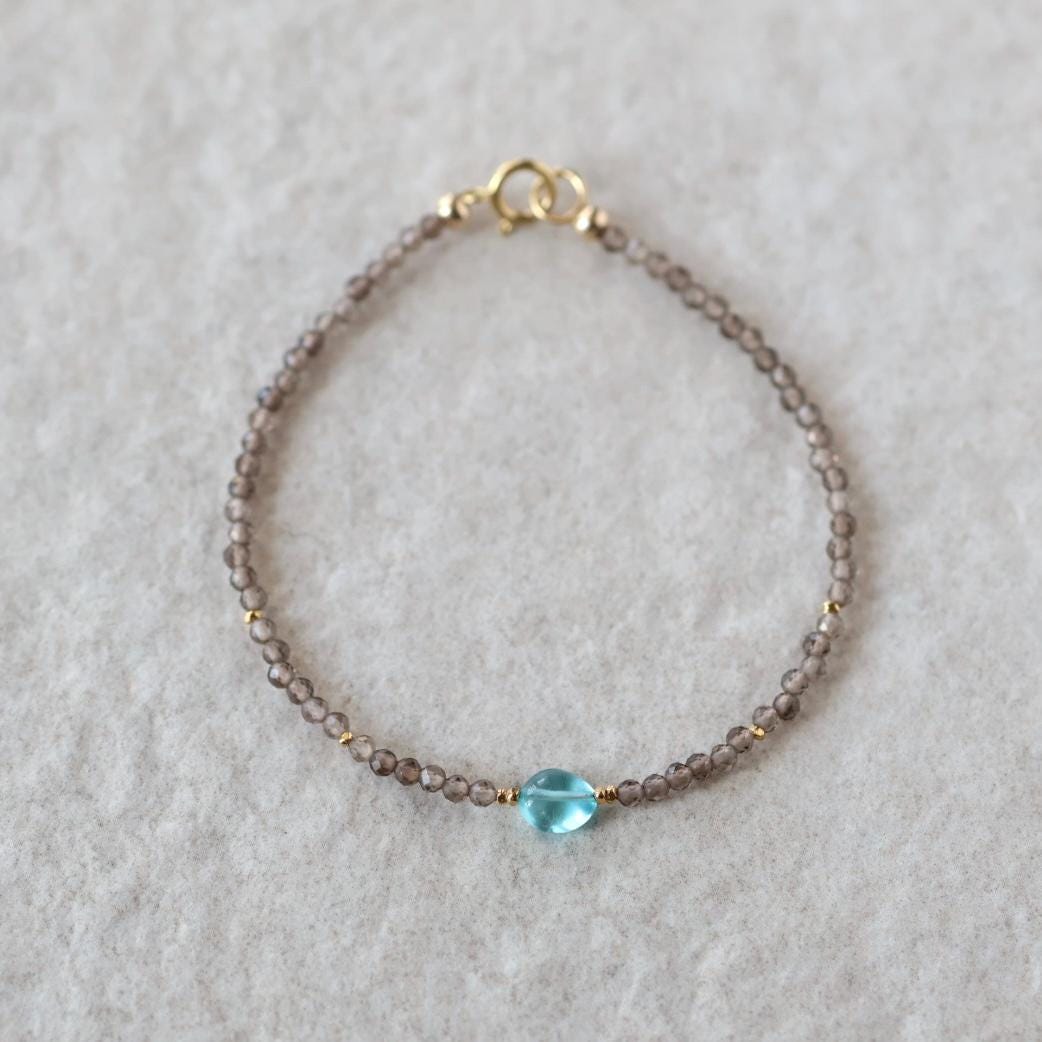Tiny Smoky Quartz and Neon Apatite Bracelet